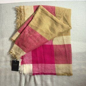 Lane‎ Bryant Ladies Scarf Wrap Pink Brown Plaid Acrylic Knit  20” x 82” NEW